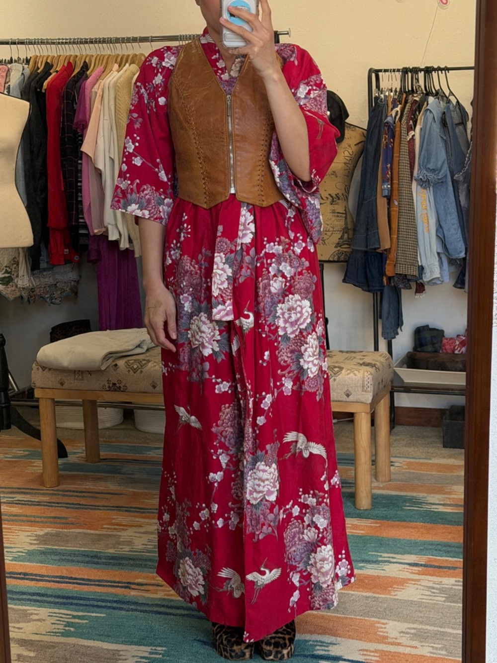 Vintage Pink Floral Cotton Kimono Robe Made in Japan - Picture 9 of 10